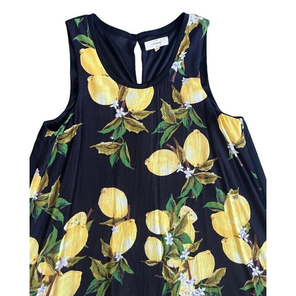 Entro Sleeveless Flowy Black Mini Shift Dress Yellow Lemon Print Size Small - Picture 2 of 6